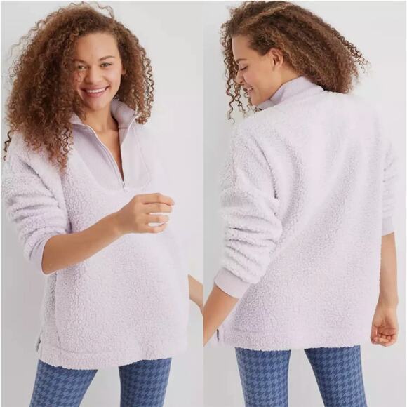NWT Women's Aerie Dream Sherpa Quarter Zip Sweatshirt Pullover Lavender size M - Picture 1 of 5